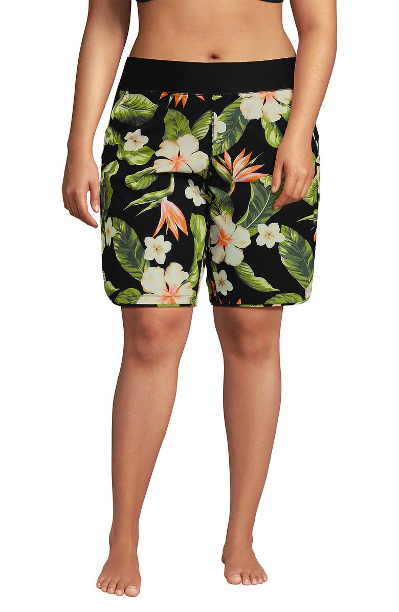 Lands' End SunShade UPF 50 9" Board Shorts, Main, color, Hibiscus Floral/Black