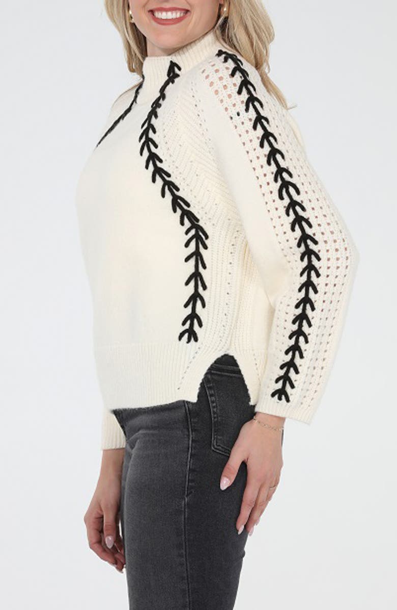 RAIN AND ROSE Whipstitch Mock Neck Sweater, Alternate, color, Ivory