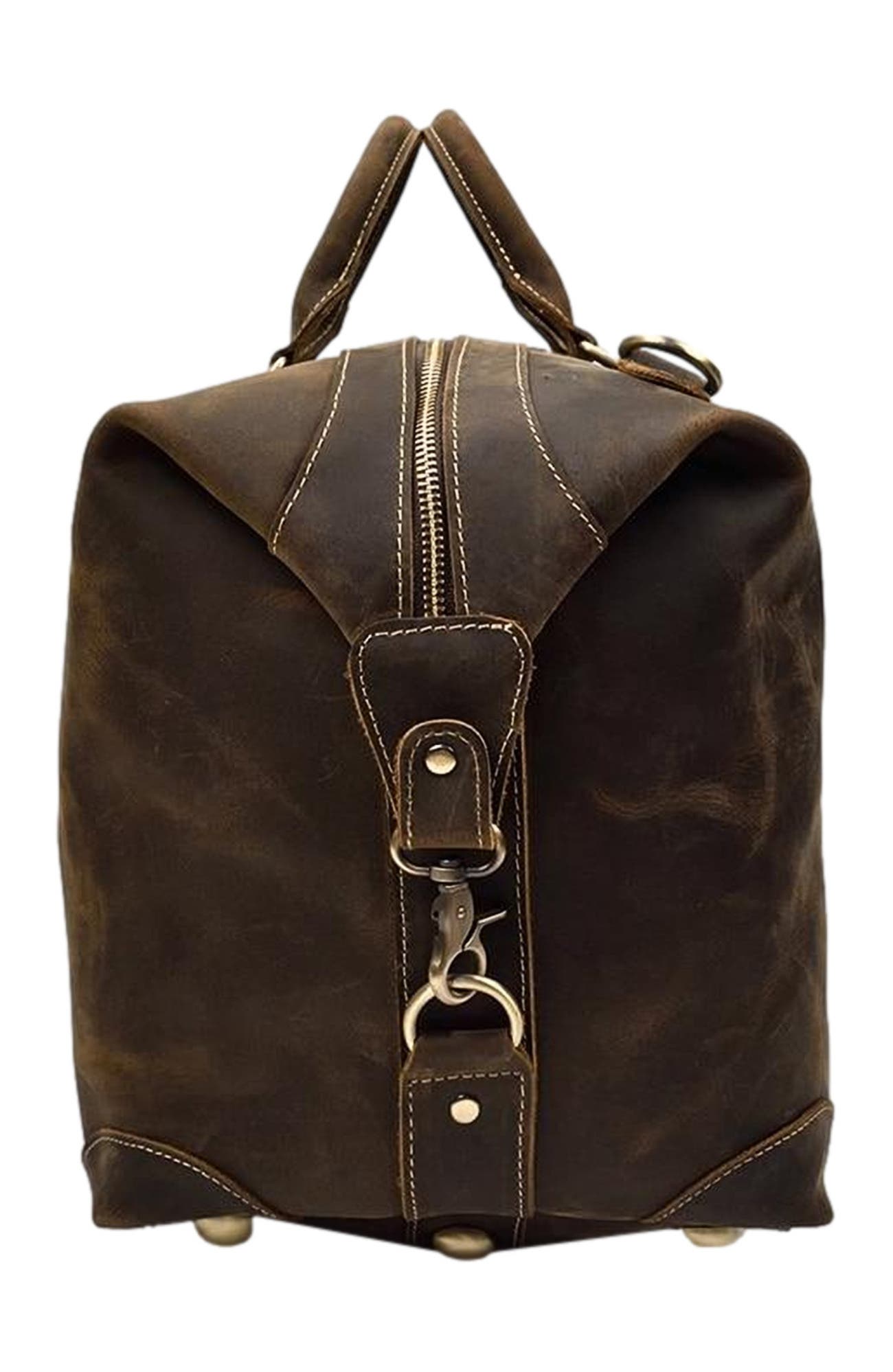 STEEL HORSE LEATHER The Eira Duffle Bag | Vintage Leather Weekender, Alternate, color, Brown