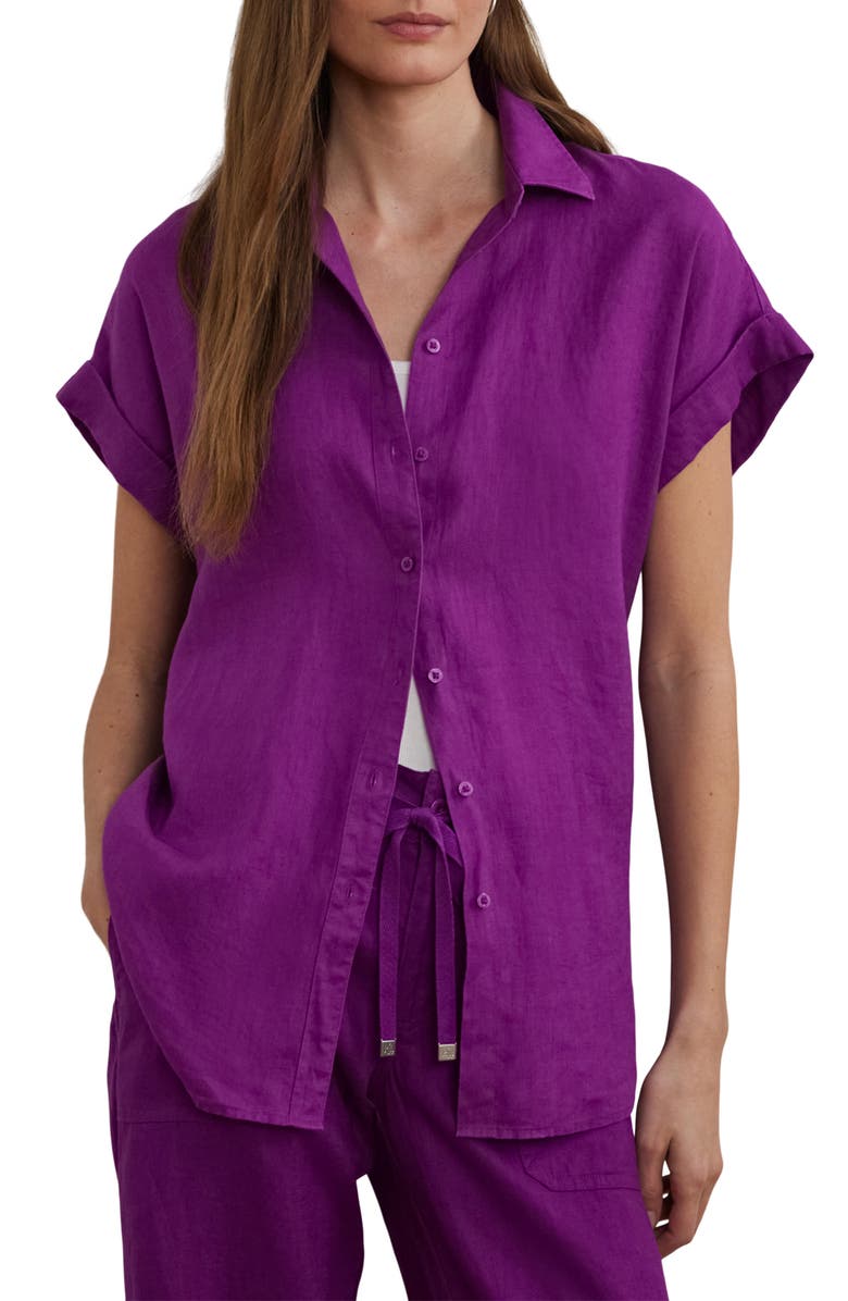 Lauren Ralph Lauren Relaxed Fit Short Sleeve Linen Button-Up Shirt, Main, color,