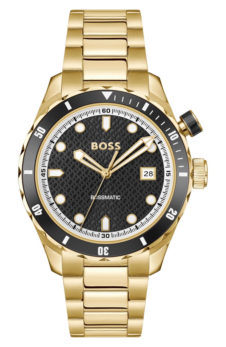 BOSS matic Bracelet Watch, 42mm, Main, color, Gold/ Black