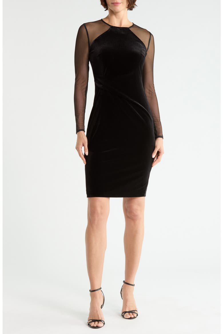Velvet Long Sleeve Body-Con Dress, Main, color, BLACK