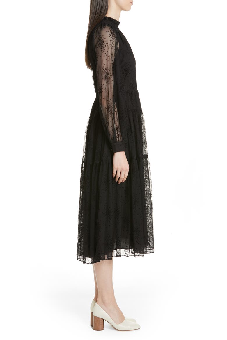 Floral Embroidered Mesh Dress, Alternate, color, BLACK