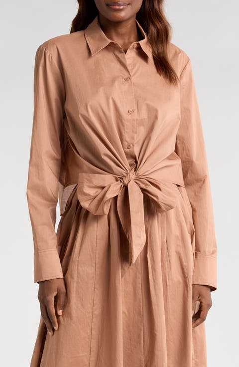 Amelie Tie Waist Cotton Button-Up Shirt