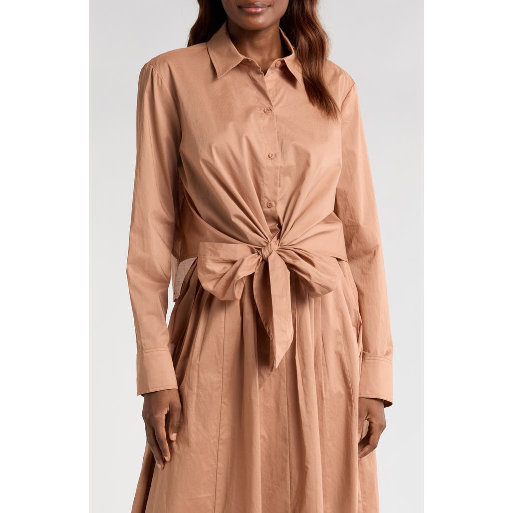 WAYF WAYF AMELIE TIE WAIST COTTON BUTTON-UP SHIRT