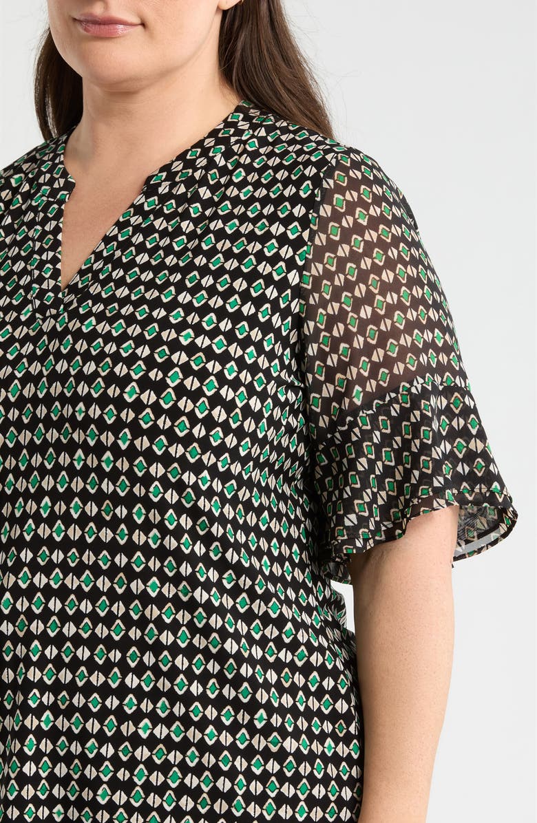 AK ANNE KLEIN Geo Pattern Split Neck Knit Top, Alternate, color, Anne Black Multi