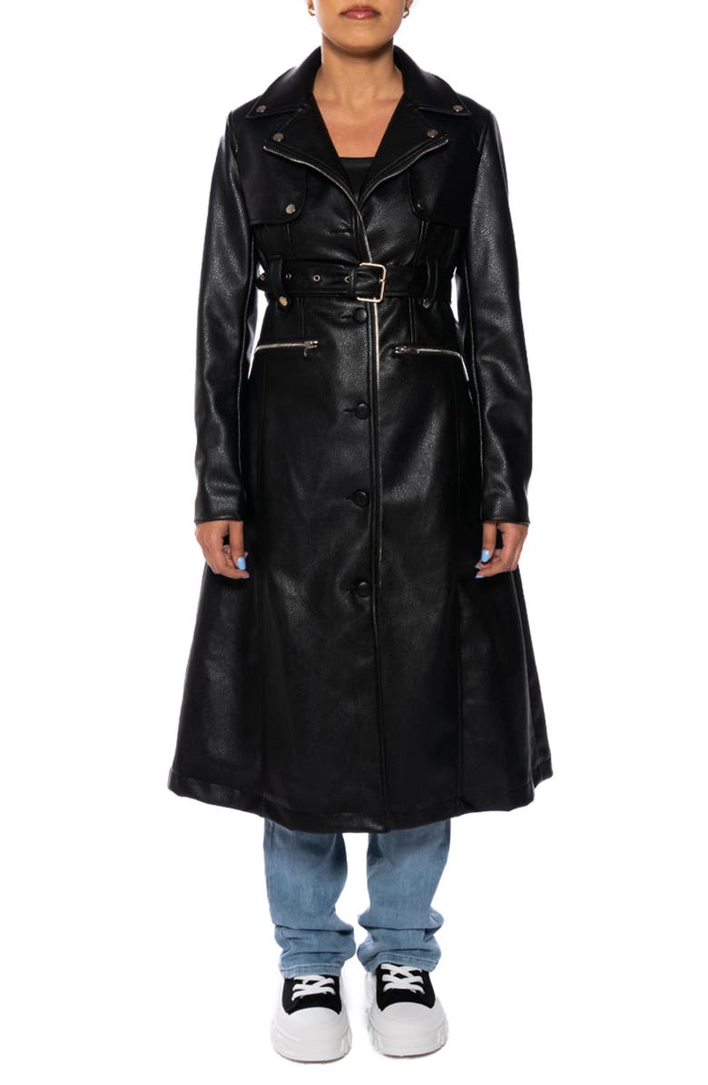 AZALEA WANG Belted Faux Leather Moto Trench Coat, Main, color, 