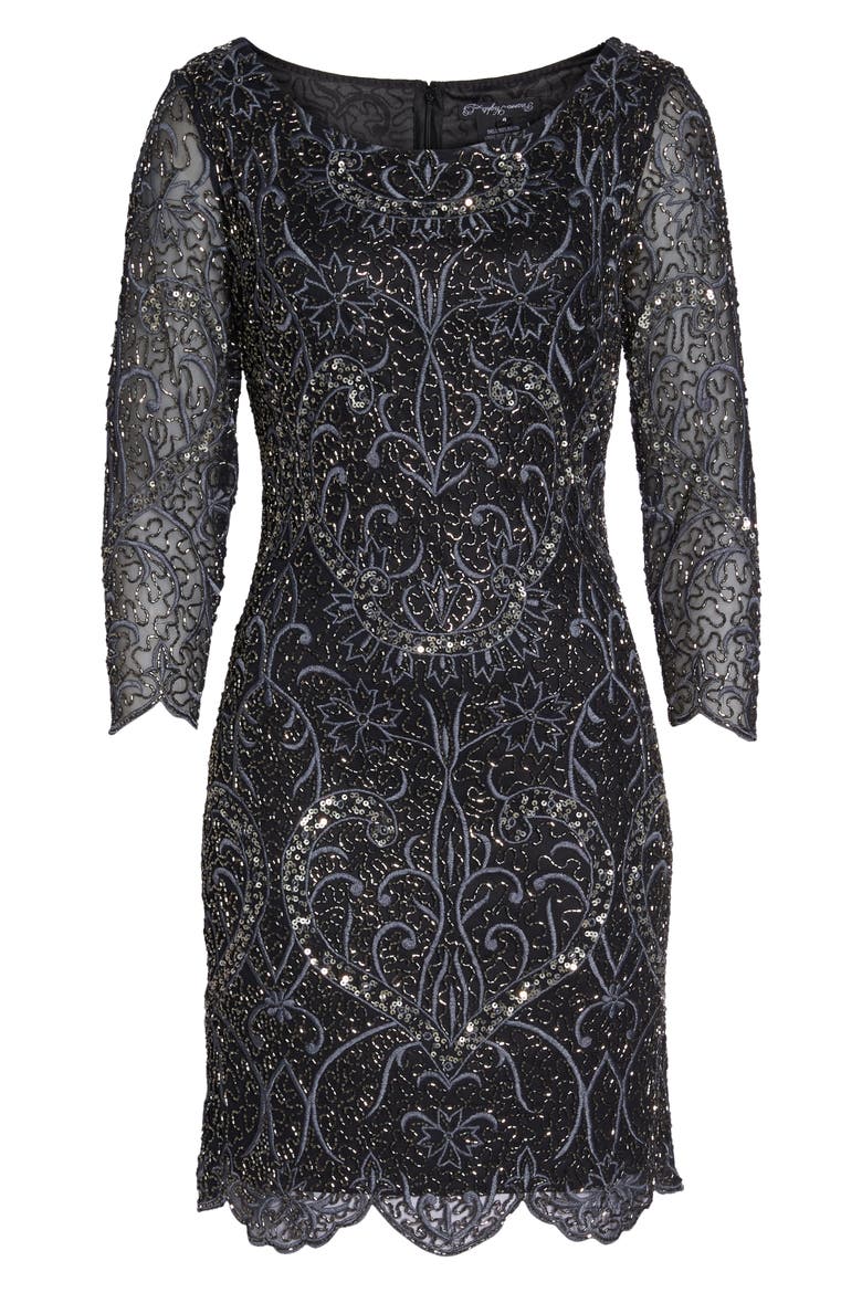Embroidered Cocktail Dress, Alternate, color, BLACK
