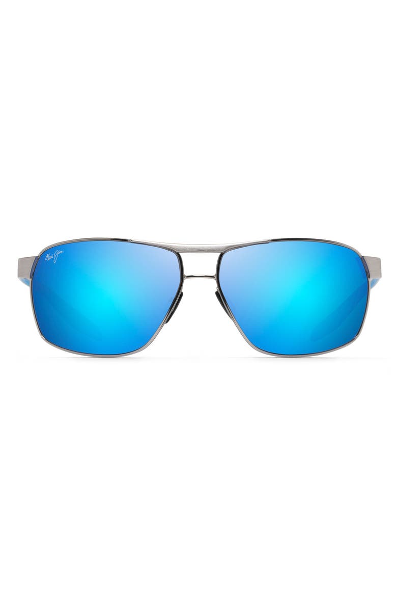 The Bird 62.5mm Oversize Polarized Rectangular Sunglasses, Main, color, CHROME/ BLACK/ BLUE MIRROR