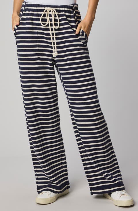 Livie Stripe Tie Waist Wide Leg Terry Pants