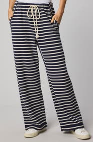 Splendid Livie Stripe Tie Waist Wide Leg Terry Pants