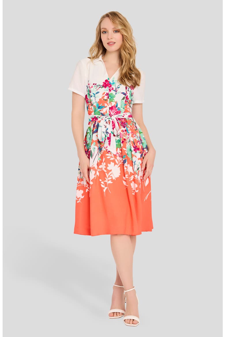 Floral Fit & Flare Dress, Alternate, color, CORAL FLORAL