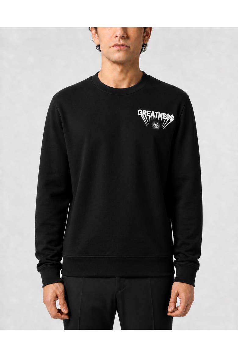 Fleece Round Neck Sweatshirt Greatness Men, Main, color, black