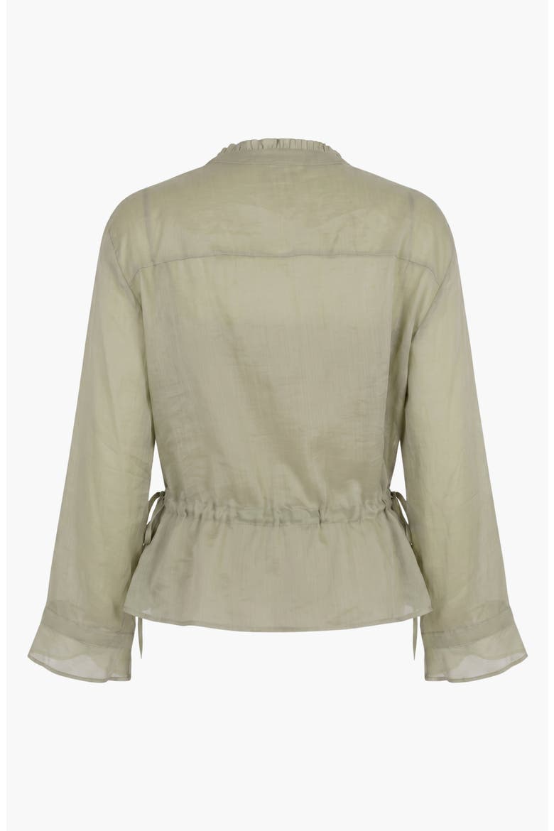 Embroidered Ruffle Trim Blouse with Drawstring Waist and Flared Cuffs, Alternate, color, Green