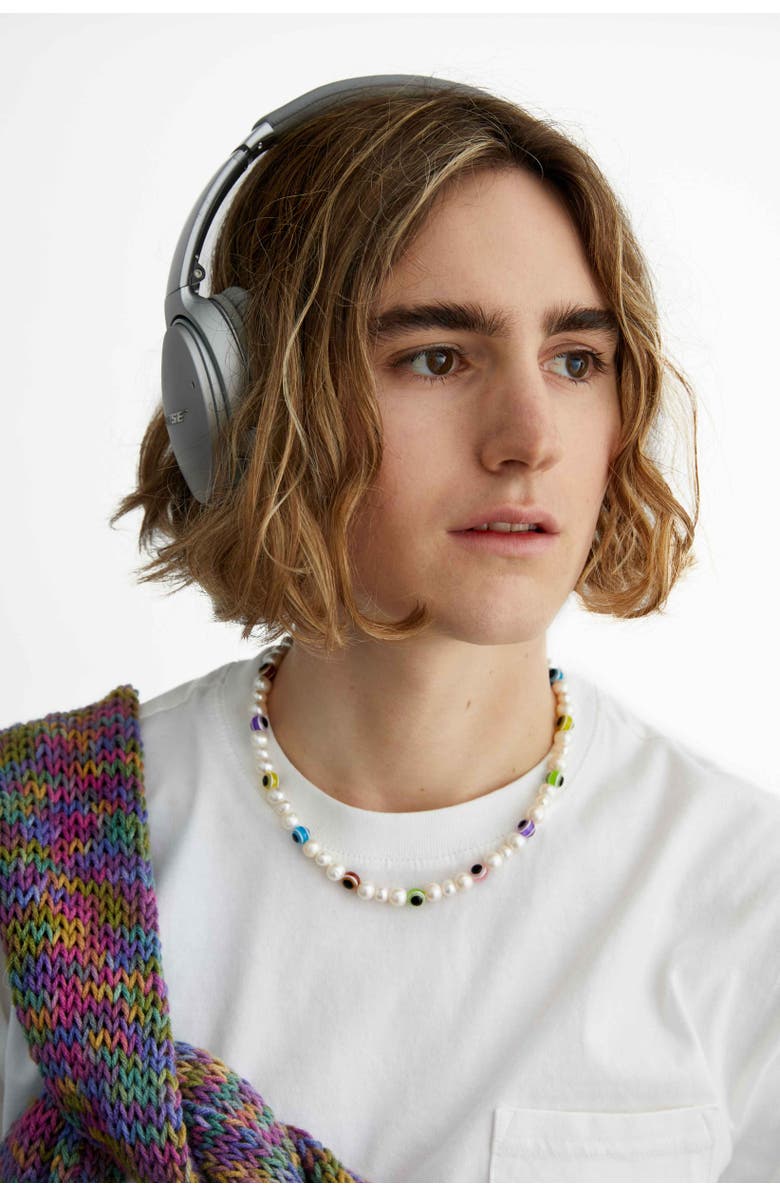 Velvet Luna Pearl Necklace With Multicolor Evil Eye Beads, Alternate, color, Multi Colored