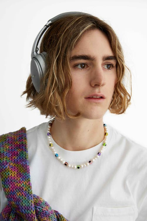 Velvet Luna Pearl Necklace With Multicolor Evil Eye Beads In White