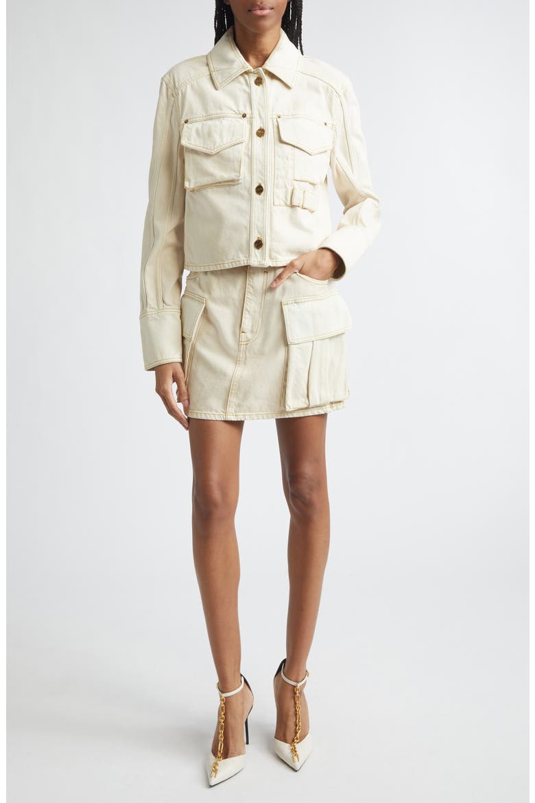 Faded Denim Miniskirt, Main, color, BEIGE
