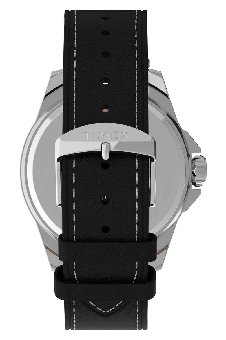 Essex Avenue Leather Strap Watch, 44mm, Alternate, color, BLACK/ SILVER