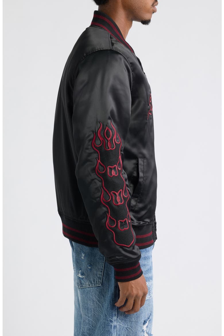 Flames Varsity Jacket, Alternate, color, BLACK