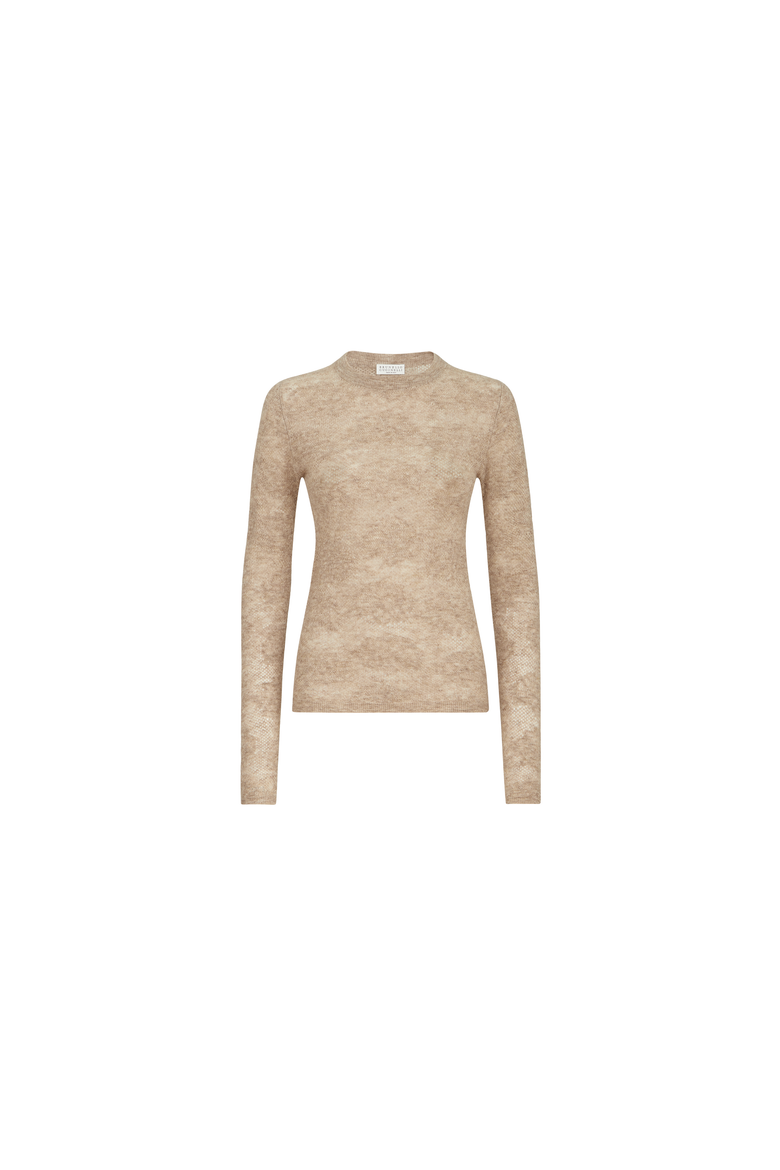 Silk, alpaca and wool flower lace sweater, Alternate, color, Cashmere Beige