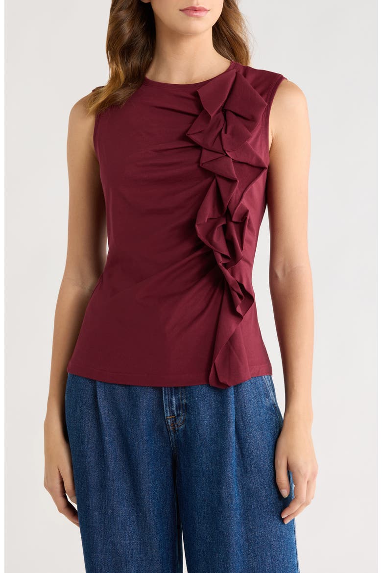 Clio Sleeveless Organic Cotton Ruched Top, Main, color, CLARET