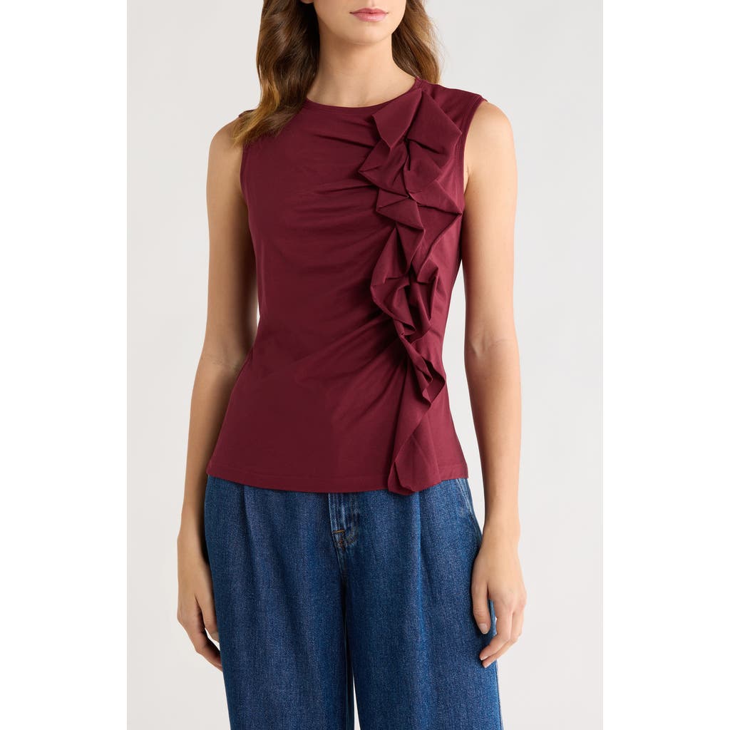 Ulla Johnson Clio Sleeveless Organic Cotton Ruched Top In Burgundy