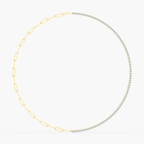 Half Tennis Paperclip Lab Diamond Necklace in 14K Gold