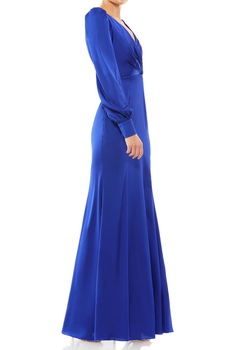 Satin Ruched Bishop Sleeve Gown, Alternate, color, ROYAL