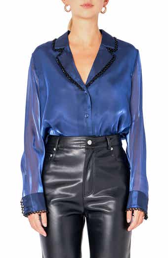 Beaded Organza Sleeve Shirt