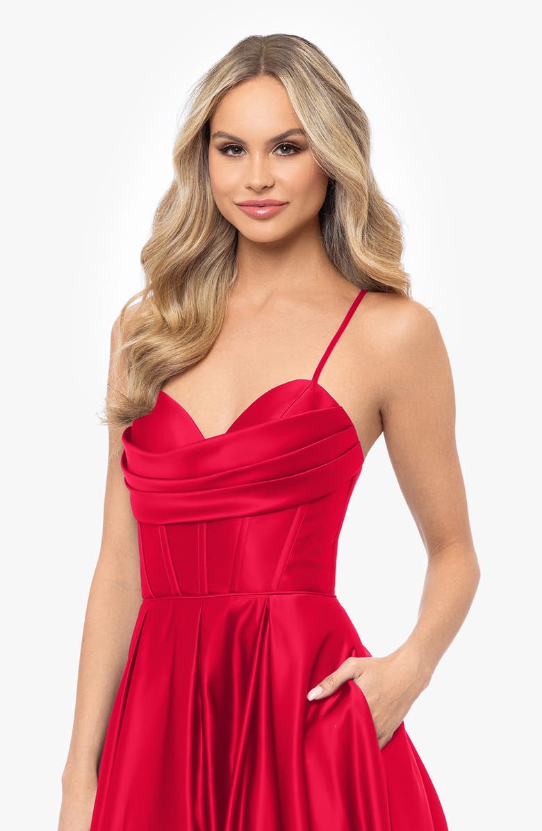 Blondie Nites Corset Bodice Satin A-Line Gown, Alternate, color,