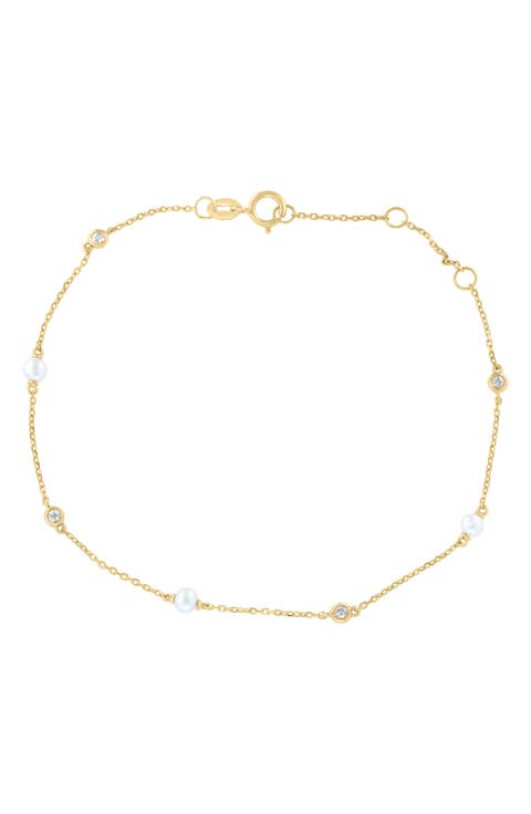 Freshwater Pearl & White Topaz Station Bracelet