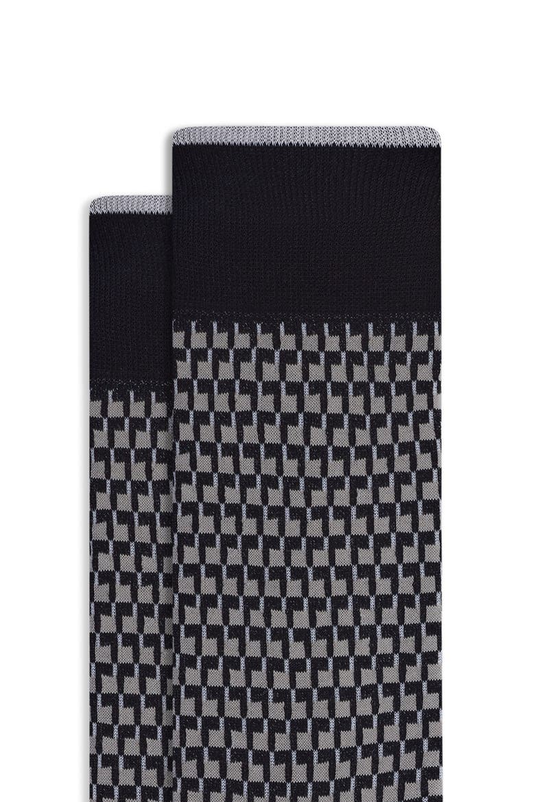 Check Mercerized Cotton Blend Dress Socks, Alternate, color, BLACK
