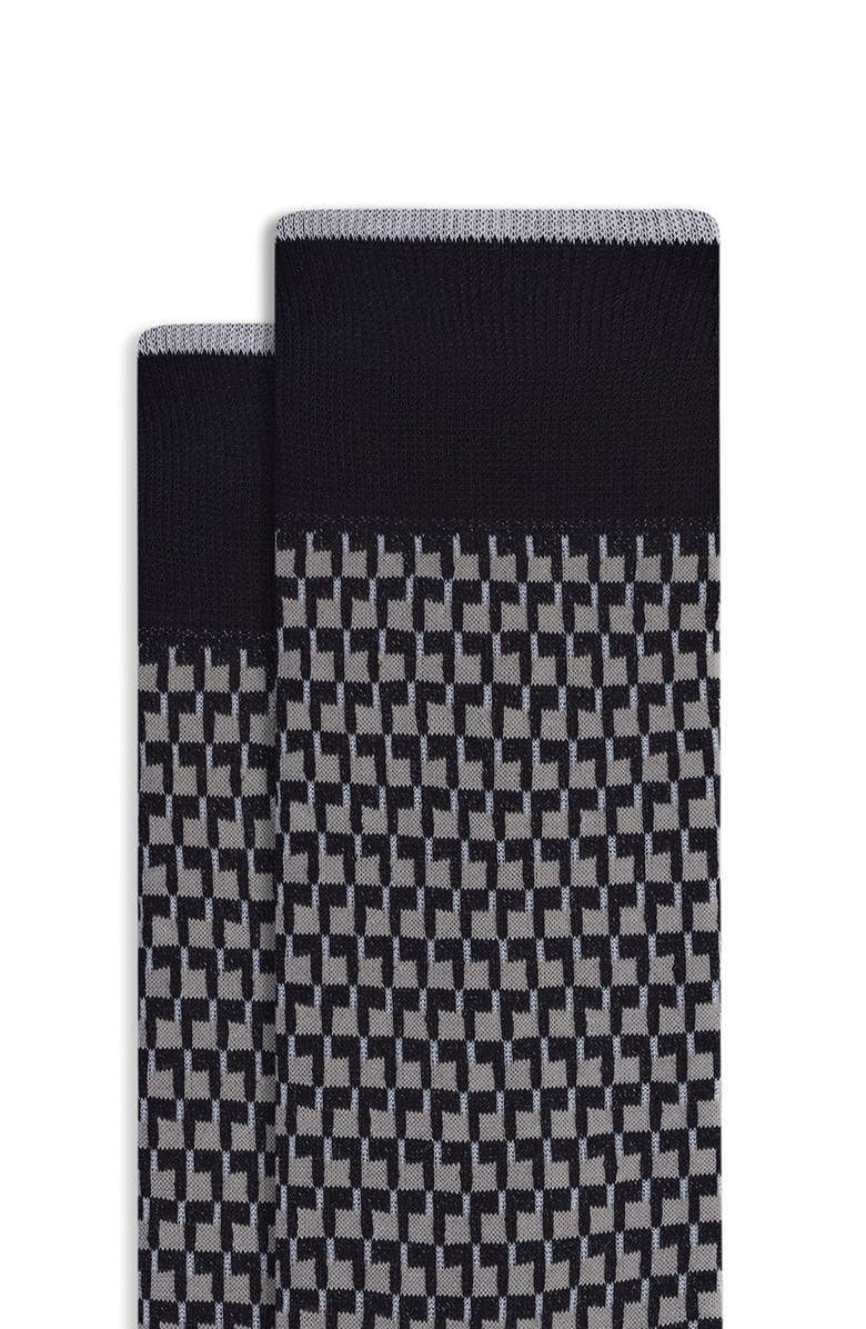 Bugatchi Check Mercerized Cotton Blend Dress Socks, Alternate, color, Black