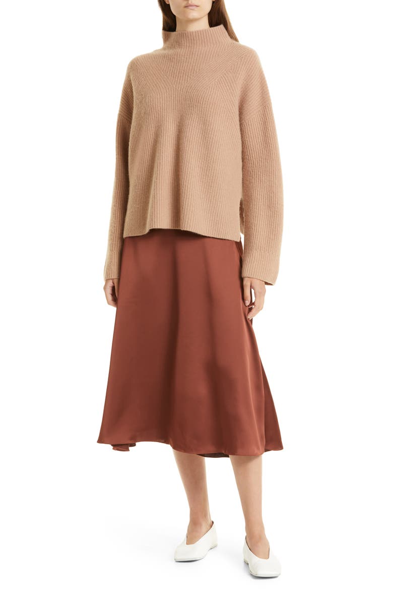 Midi Flutter Skirt, Alternate, color, RUST CHERRY
