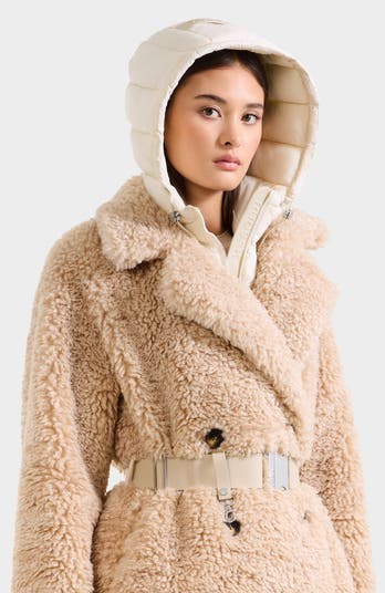 Tina Belted Teddy Jacket with Removable Puffer Hood