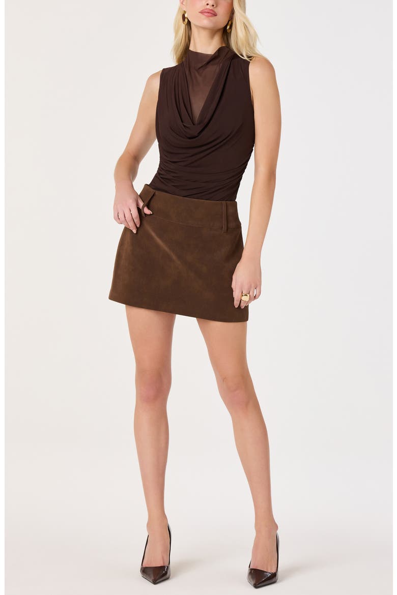 Shaina Cowl Neck Mesh Inset Top, Alternate, color, BROWN