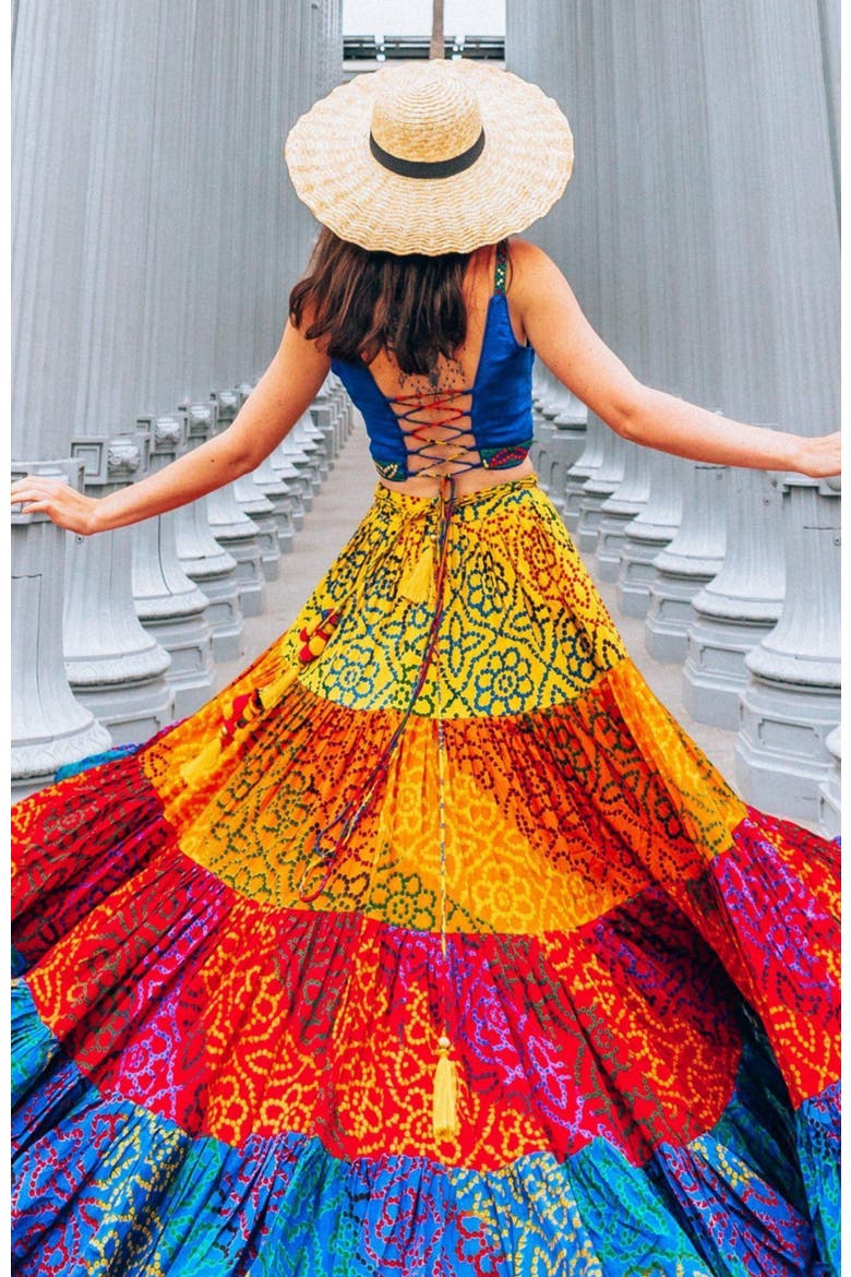 Elissa Tropical Tiered Chaniya Choli, Alternate, color, Blue Multi