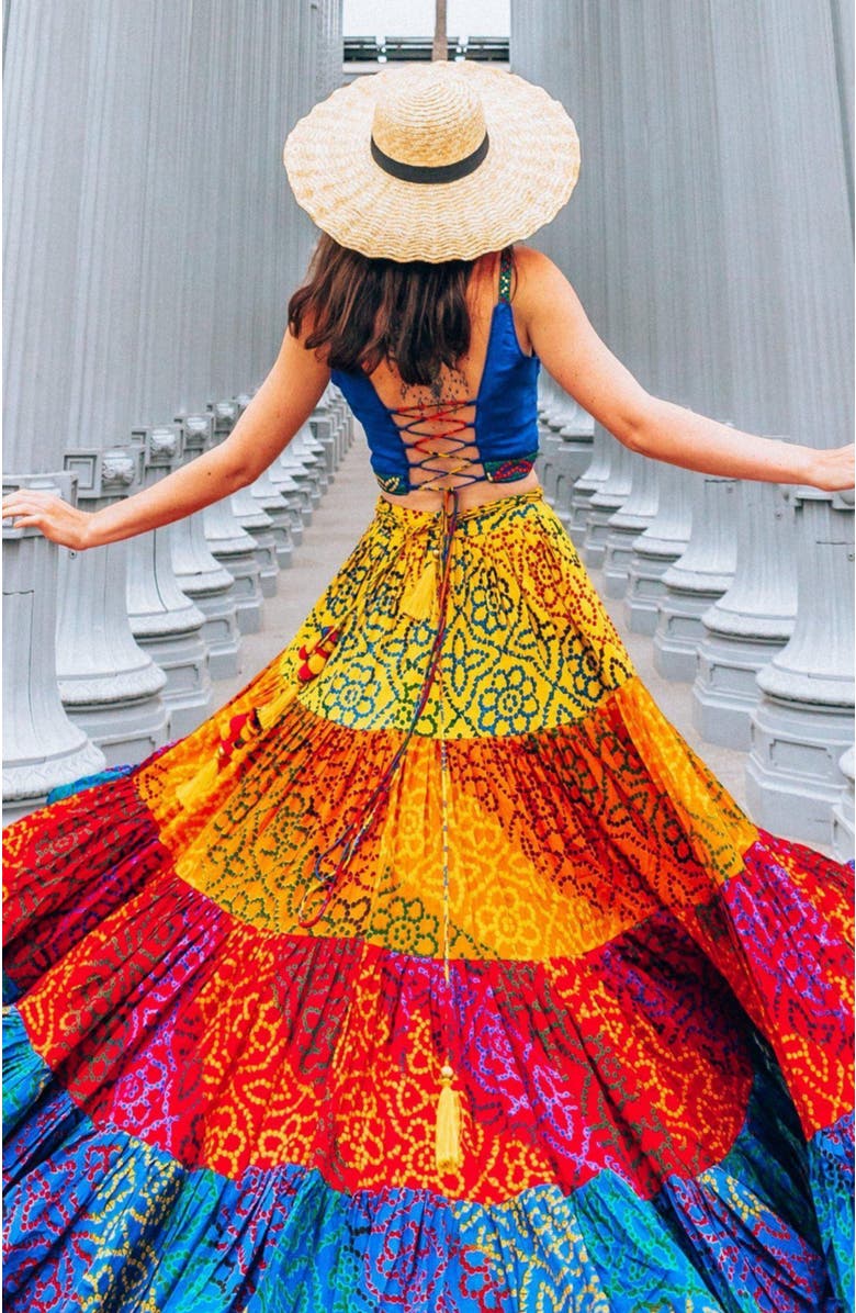 RAAS Elissa Tropical Tiered Chaniya Choli, Alternate, color, Blue Multi