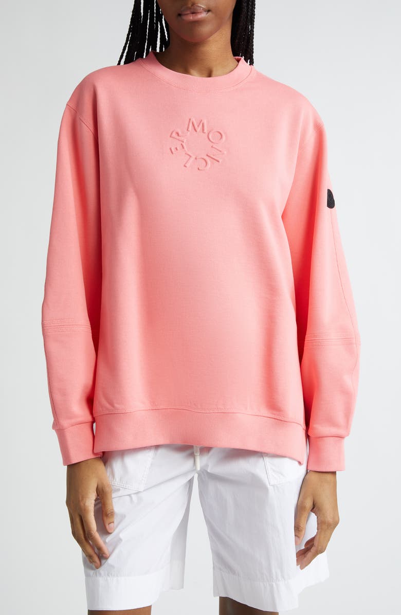 Moncler Embossed Logo Crewneck Sweatshirt, Main, color,