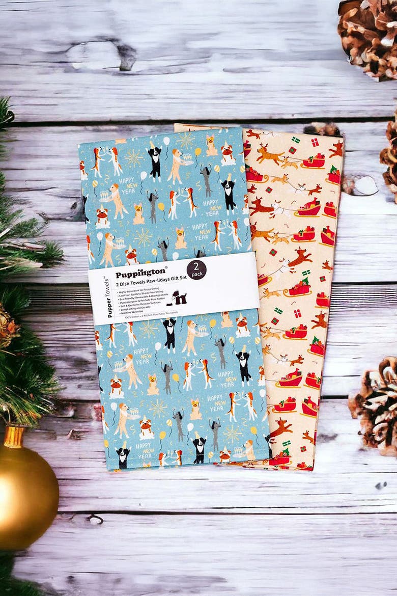 Dog Kitchen Towels, Alternate, color, Reindogs & New Year Pawty