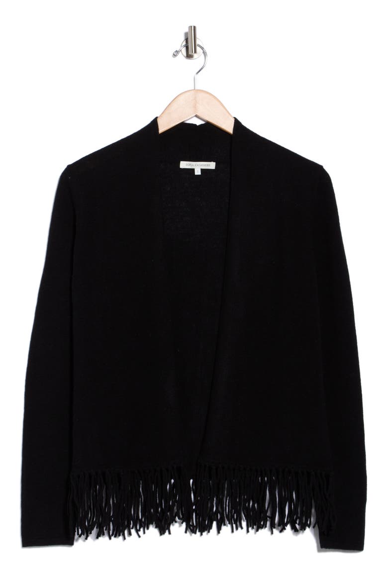 Wool & Cashmere Fringe Cardigan, Alternate, color, BLACK