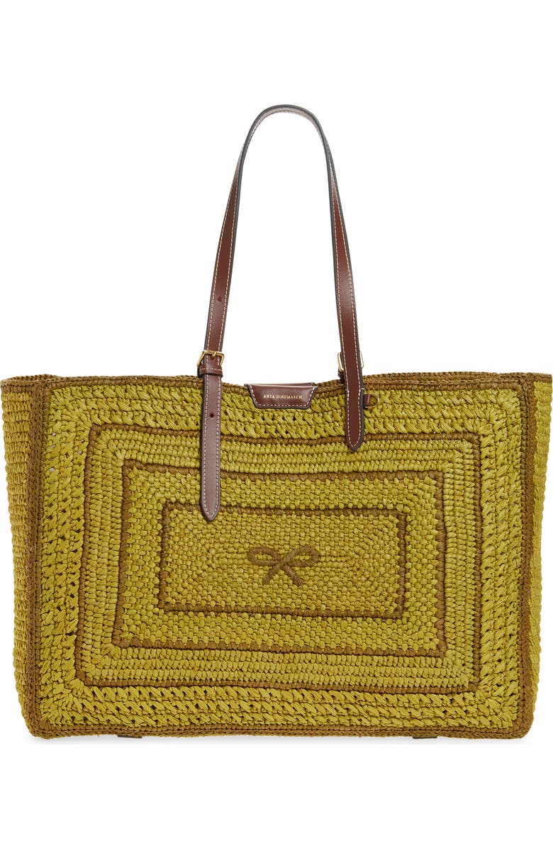 Anya Hindmarch East West Bow Raffia Tote, Main, color, Caper