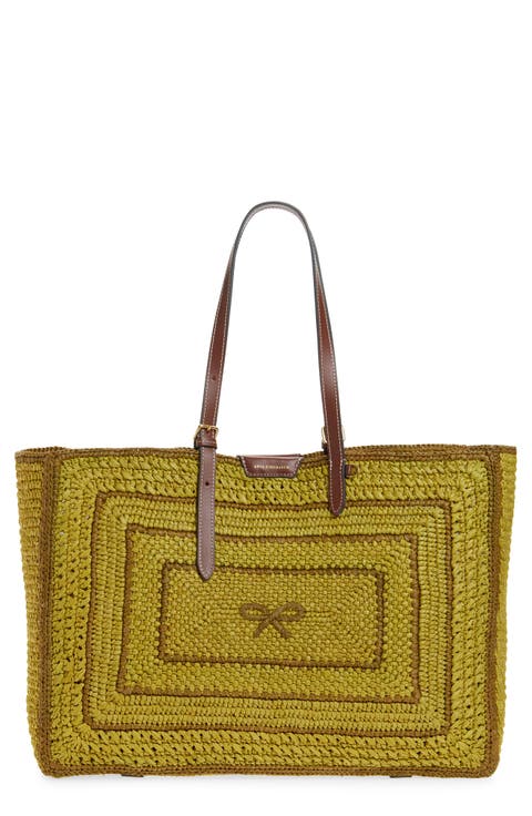 East West Bow Raffia Tote