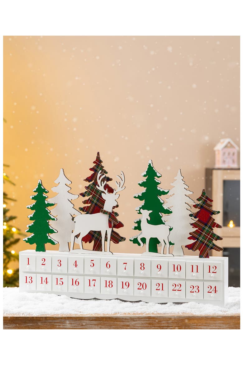 Wooden Christmas Tree & Reindeer Advent Countdown Calendar, Alternate, color, White
