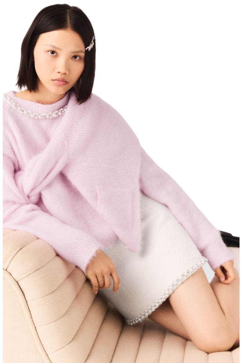 Pearl-trim tweed skirt, Alternate, color, Ecru