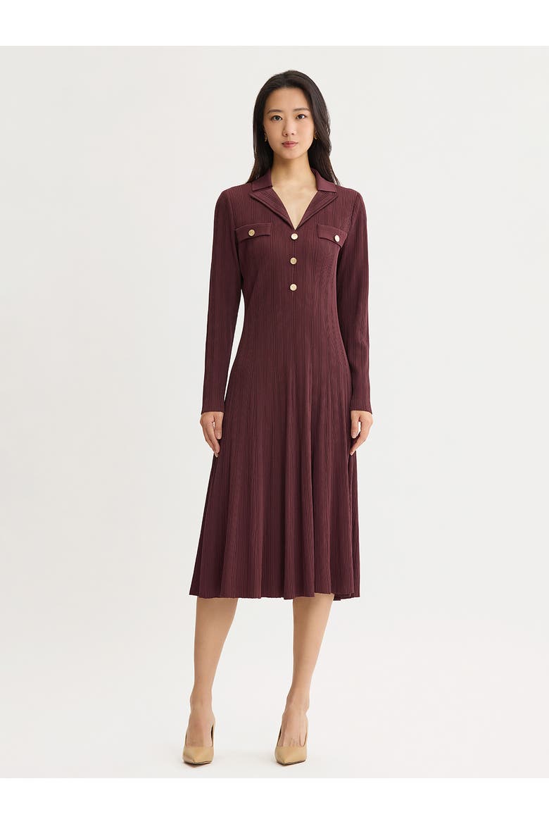 Fit & Flare Soft Ribbed Knit Midi Dress, Main, color, Mahogany