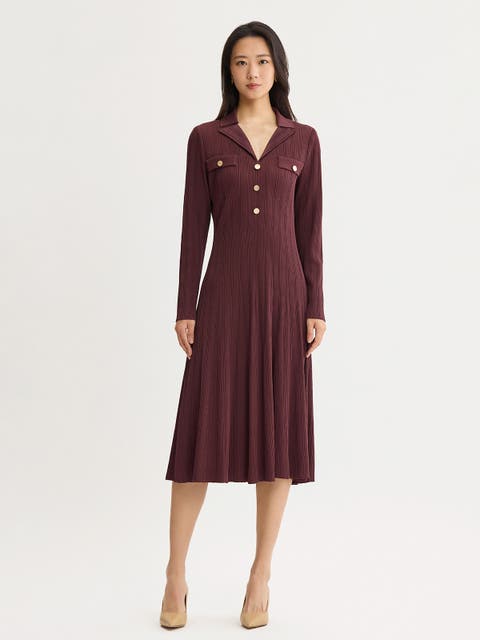 Fit & Flare Soft Ribbed Knit Midi Dress