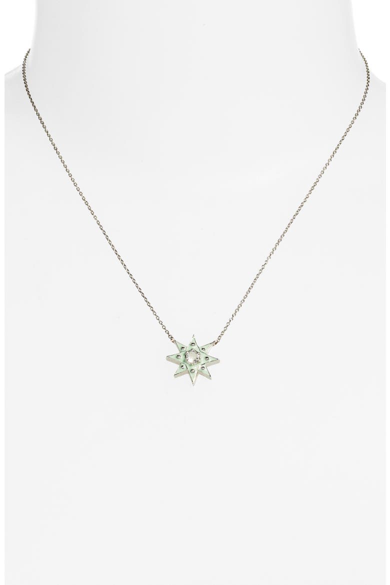 White Topaz Starburst Pendant Necklace, Alternate, color, GREEN