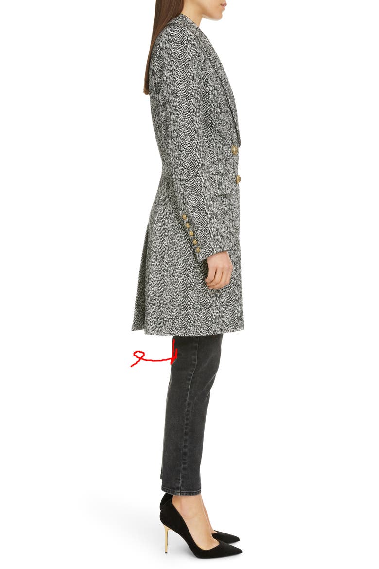 Double Breasted Chevron Tweed Coat, Alternate, color, NOIR/ BLANC