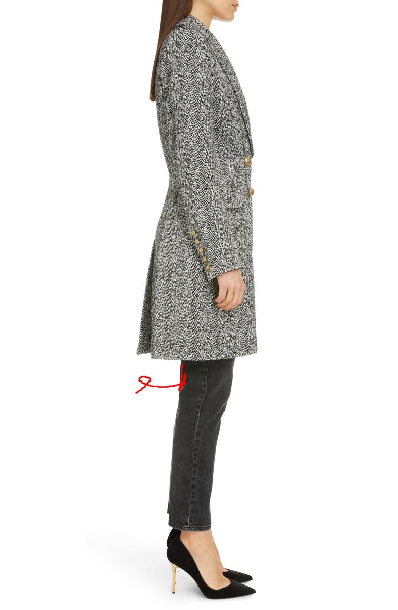 Balmain Double Breasted Chevron Tweed Coat, Alternate, color, 